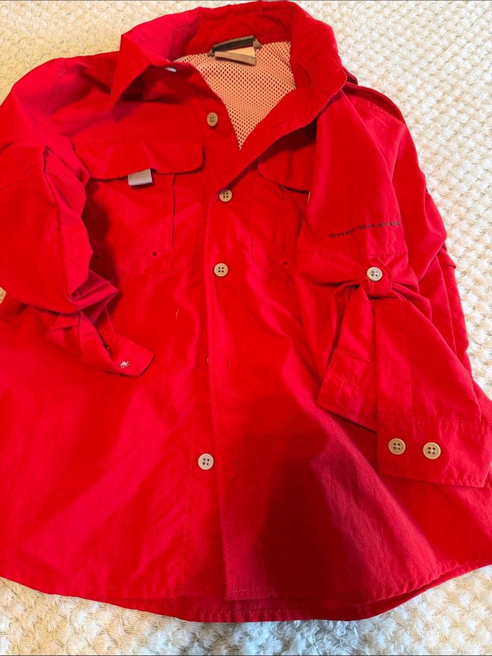 Columbia Bright Red Kids Button-Front Outdoor Shirt